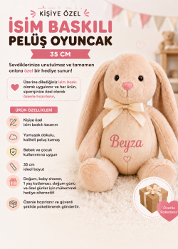 Kişiye özel isim baskılı pembe peluş tavşan uyku arkadaşı